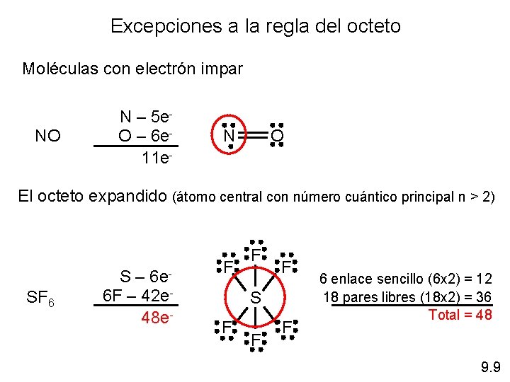 Excepciones a la regla del octeto Moléculas con electrón impar NO N – 5