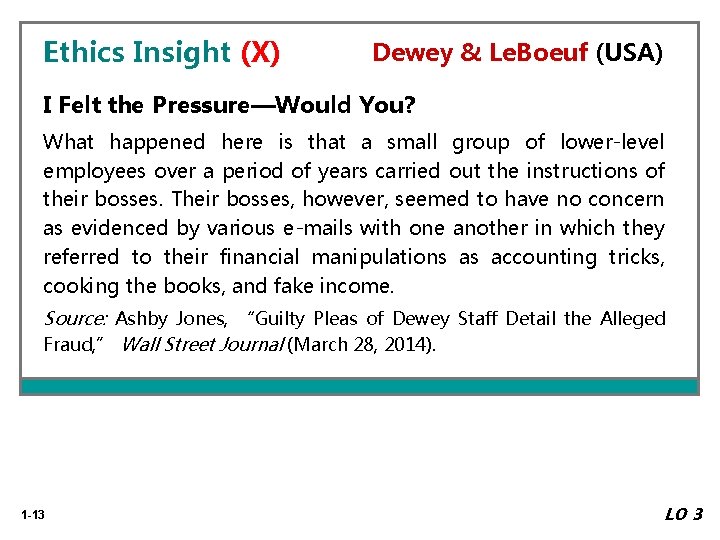 Ethics Insight (X) Dewey & Le. Boeuf (USA) I Felt the Pressure—Would You? What