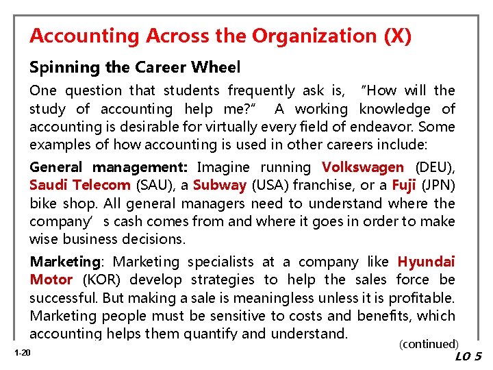 Accounting Across the Organization (X) Spinning the Career Wheel One question that students frequently