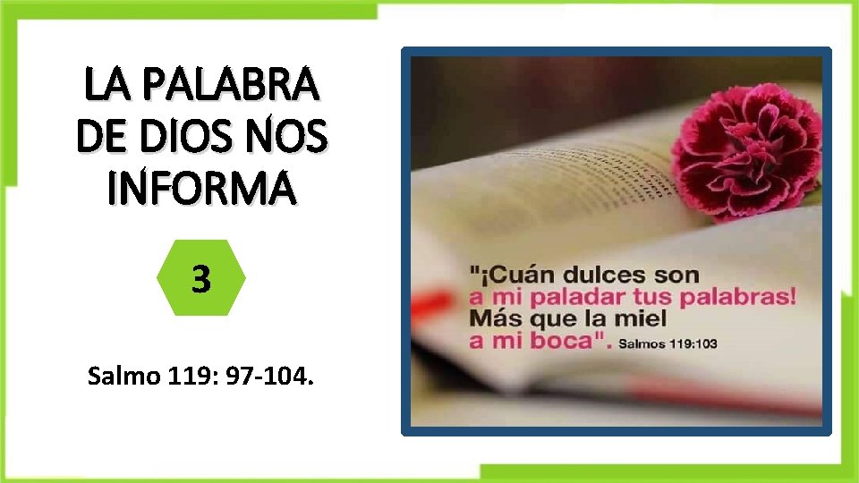 LA PALABRA DE DIOS NOS INFORMA 3 Salmo 119: 97 -104. 