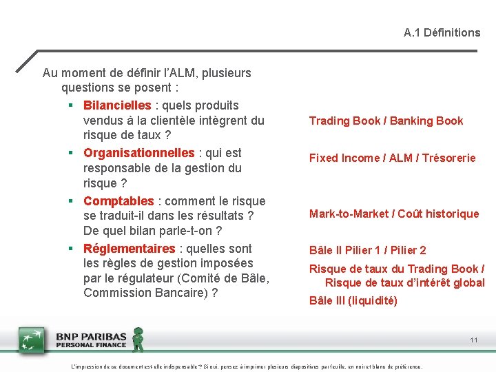 A. 1 Définitions Au moment de définir l’ALM, plusieurs questions se posent : §