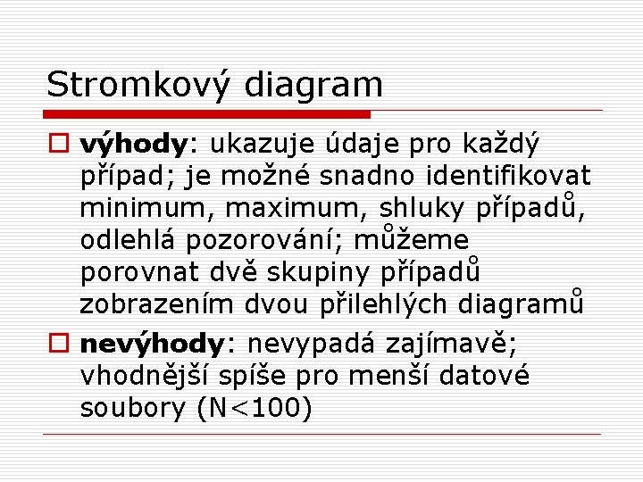 Stromkový diagram o výhody: ukazuje údaje pro každý případ; je možné snadno identifikovat minimum,