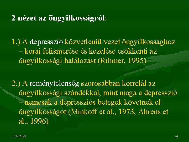 2 nézet az öngyilkosságról: 1. ) A depresszió közvetlenül vezet öngyilkossághoz – korai felismerése