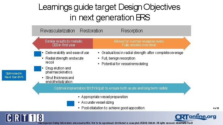 Learnings guide target Design Objectives in next generation BRS Revascularization Restoration Similar results to