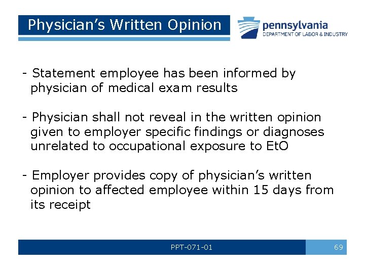 Physician’s Written Opinion - Statement employee has been informed by physician of medical exam