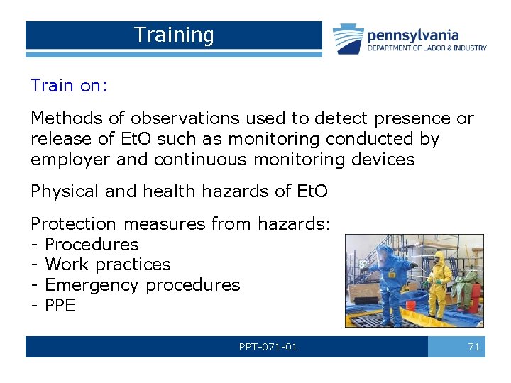 Training Train on: Methods of observations used to detect presence or release of Et.