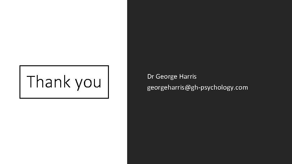 Thank you Dr George Harris georgeharris@gh-psychology. com 