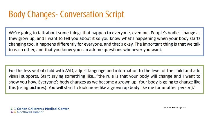 Body Changes- Conversation Script Source: Autism Speaks 