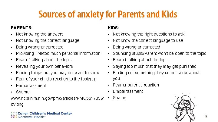 Sources of anxiety for Parents and Kids PARENTS: KIDS: • Not knowing the answers