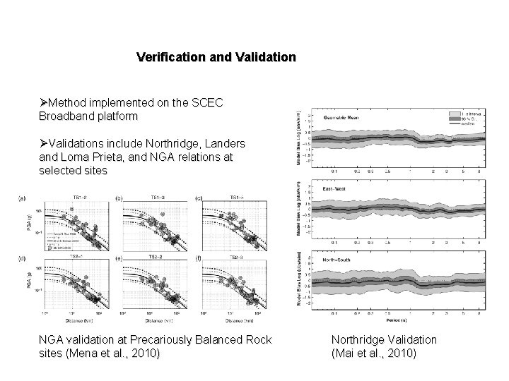 Verification and Validation ØMethod implemented on the SCEC Broadband platform ØValidations include Northridge, Landers