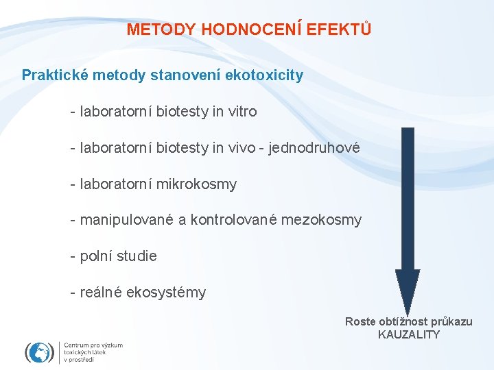 METODY HODNOCENÍ EFEKTŮ Praktické metody stanovení ekotoxicity - laboratorní biotesty in vitro - laboratorní