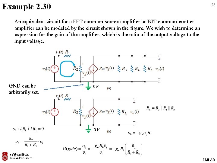 Example 2. 30 25 An equivalent circuit for a FET common-source amplifier or BJT
