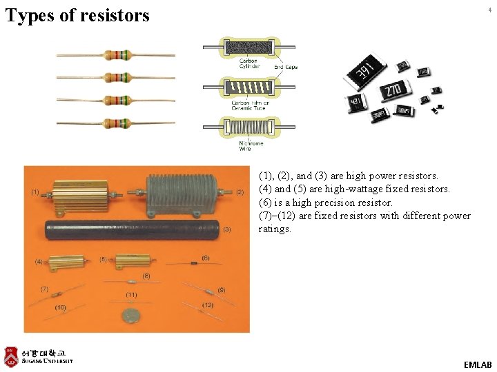 Types of resistors 4 (1), (2), and (3) are high power resistors. (4) and