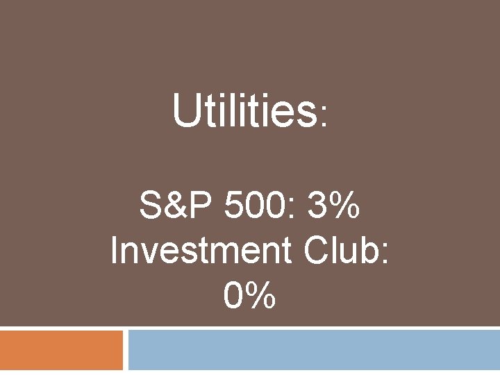 Utilities: S&P 500: 3% Investment Club: 0% 