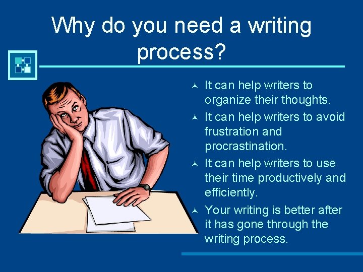 Why do you need a writing process? © © It can help writers to