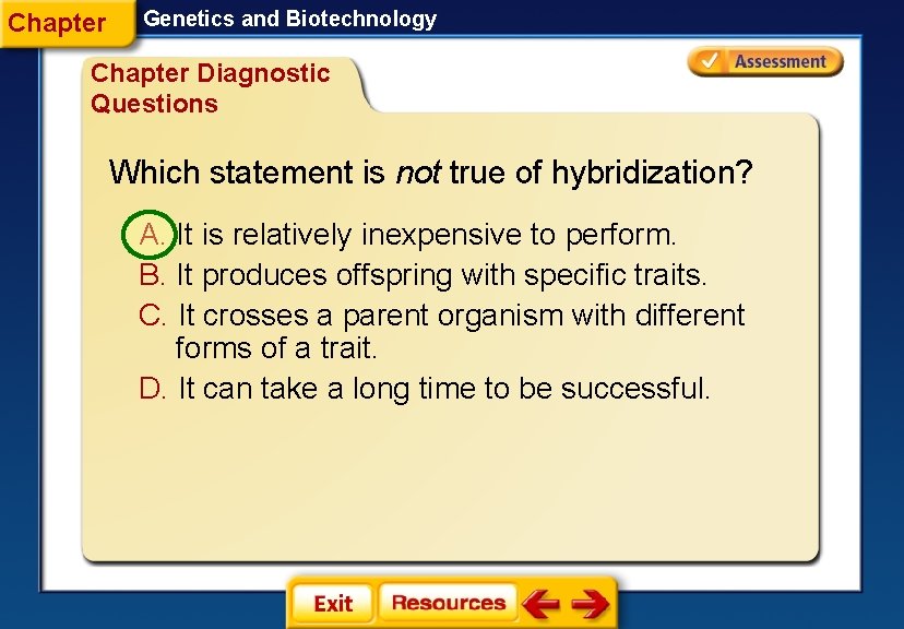 Chapter Genetics and Biotechnology Chapter Diagnostic Questions Which statement is not true of hybridization?