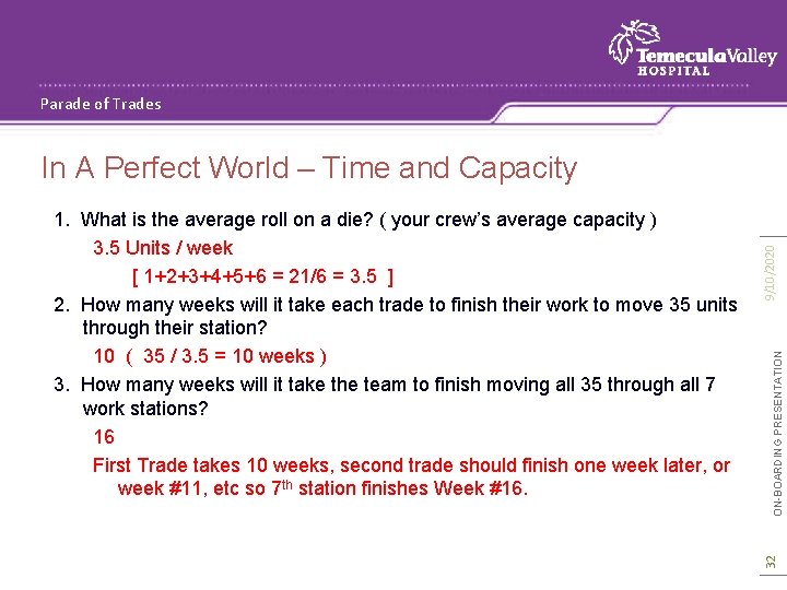 Parade of Trades ON-BOARDING PRESENTATION 32 1. What is the average roll on a