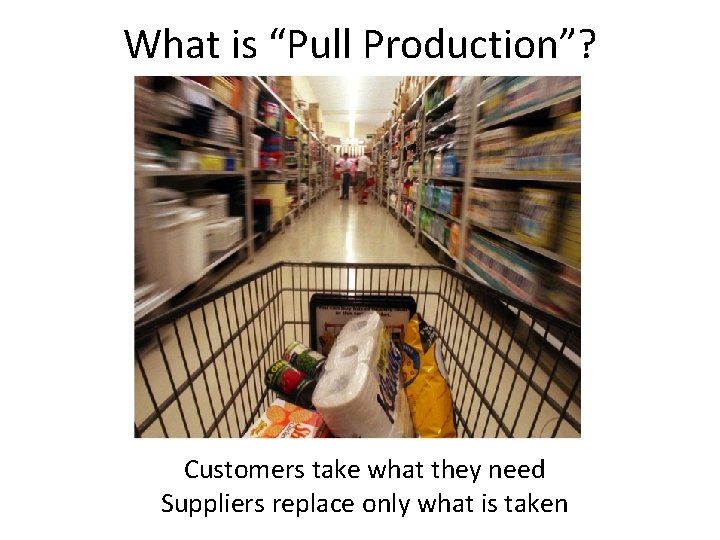 What is “Pull Production”? Customers take what they need Suppliers replace only what is
