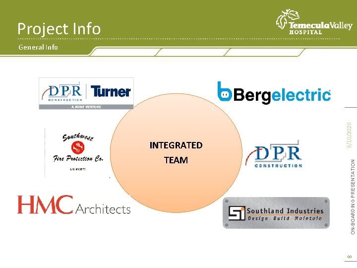 Project Info ON-BOARDING PRESENTATION 8 INTEGRATED TEAM 9/10/2020 General Info 