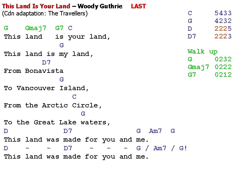 This Land Is Your Land – Woody Guthrie (Cdn adaptation: The Travellers) G Gmaj