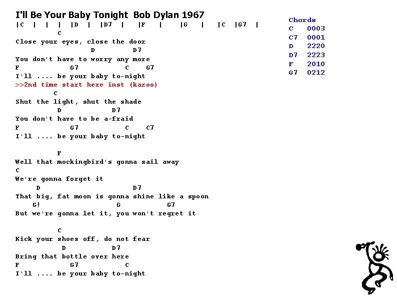 I'll Be Your Baby Tonight Bob Dylan 1967 |C | | | C |D