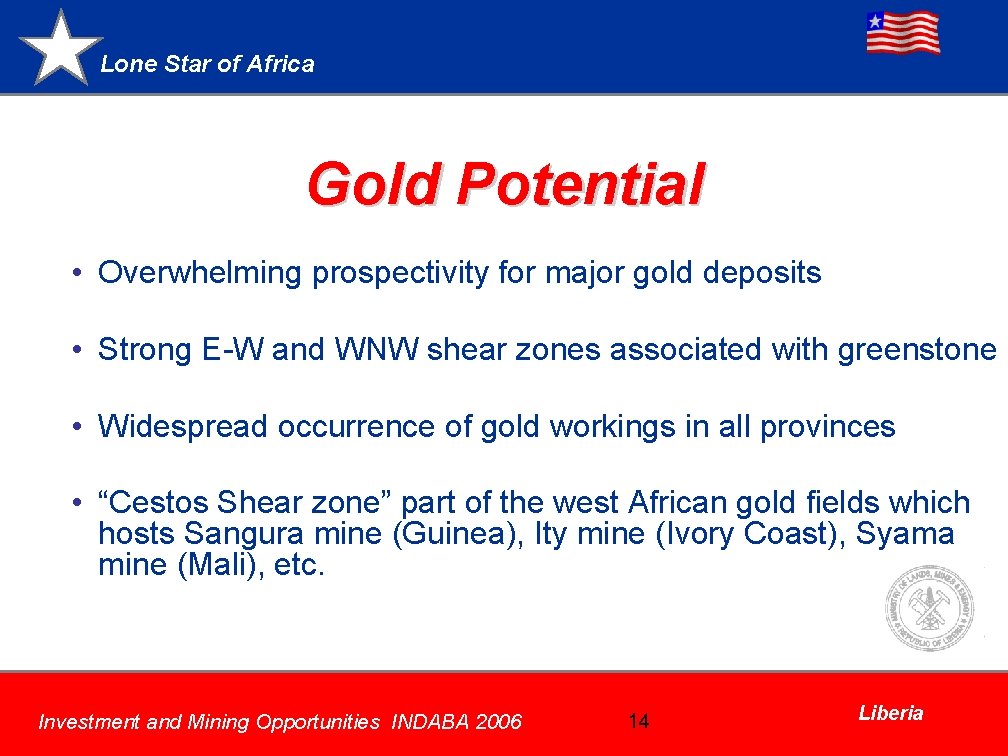 Lone Star of Africa Gold Potential • Overwhelming prospectivity for major gold deposits •