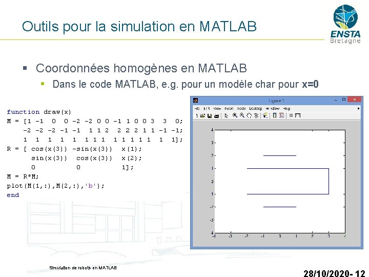 Outils pour la simulation en MATLAB § Coordonnées homogènes en MATLAB • Dans le