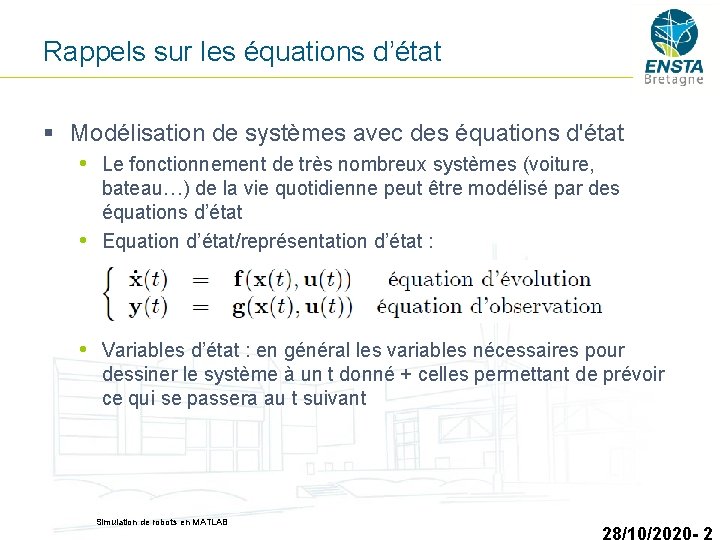 Rappels sur les équations d’état § Modélisation de systèmes avec des équations d'état •