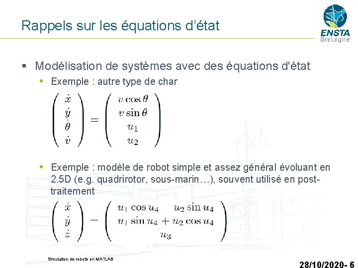 Rappels sur les équations d’état § Modélisation de systèmes avec des équations d'état •
