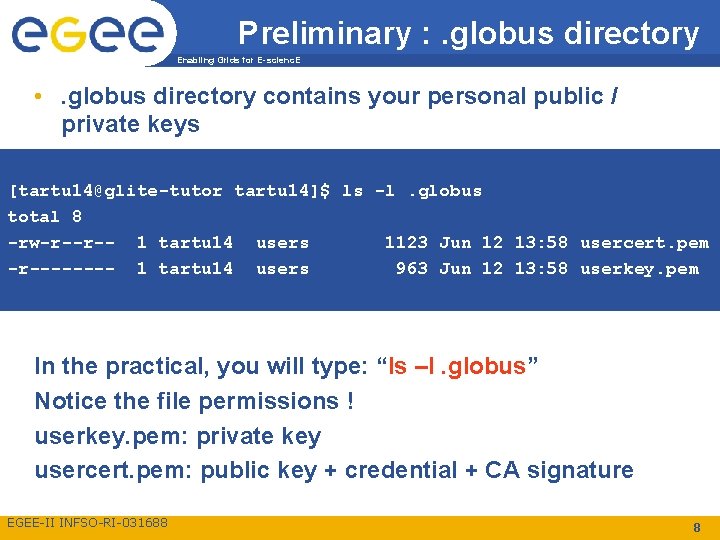 Preliminary : . globus directory Enabling Grids for E-scienc. E • . globus directory