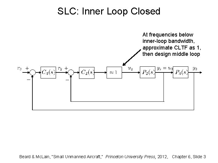 SLC: Inner Loop Closed At frequencies below inner-loop bandwidth, approximate CLTF as 1, then