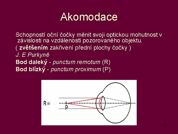 Akomodace Schopností oční čočky měnit svoji optickou mohutnost v závislosti na vzdálenosti pozorovaného objektu.