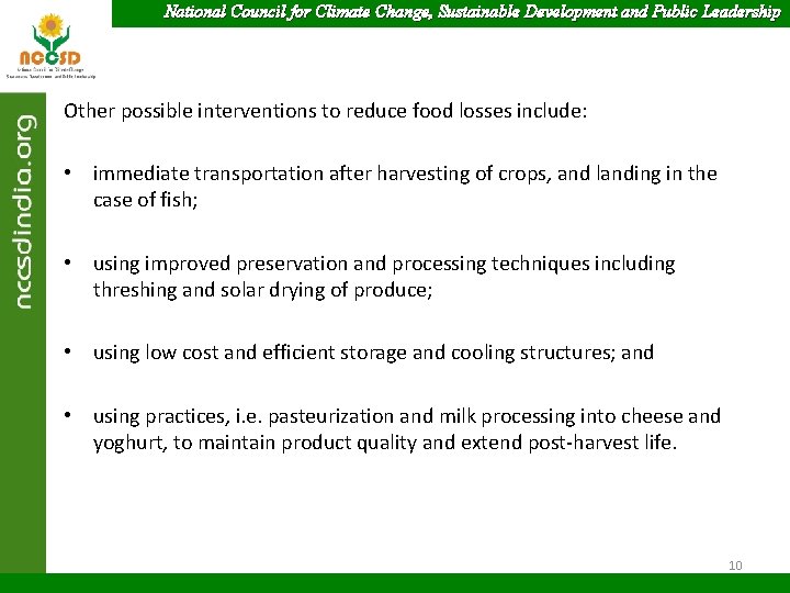 National Council for Climate Change, Sustainable Development and Public Leadership Other possible interventions to