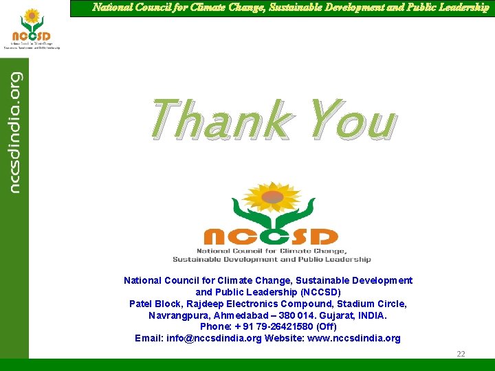 National Council for Climate Change, Sustainable Development and Public Leadership Thank You National Council
