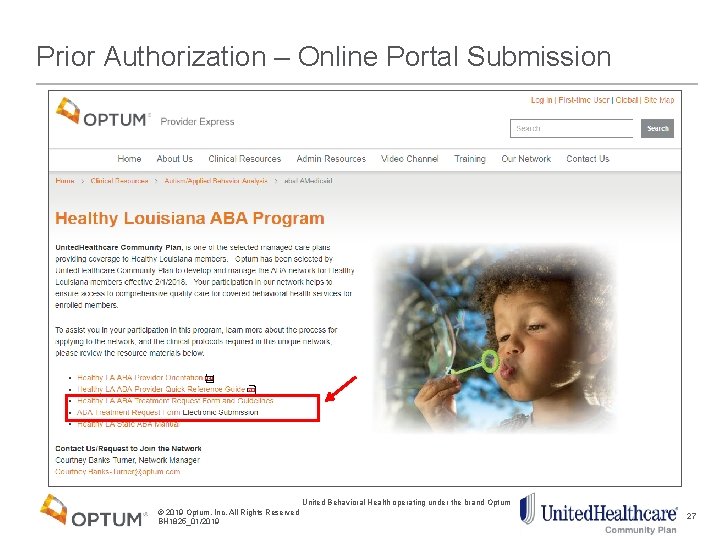 Prior Authorization – Online Portal Submission United Behavioral Health operating under the brand Optum