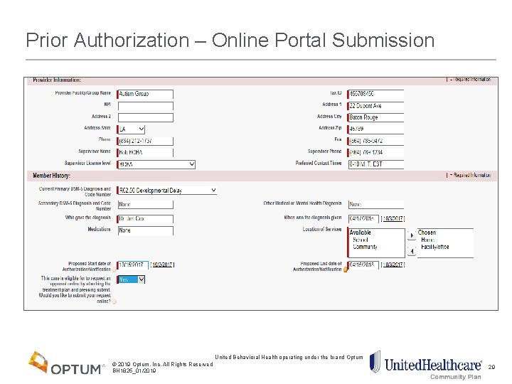 Prior Authorization – Online Portal Submission United Behavioral Health operating under the brand Optum