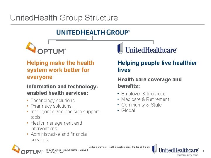 United. Health Group Structure Helping make the health system work better for everyone Information