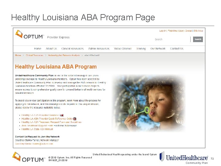 Healthy Louisiana ABA Program Page United Behavioral Health operating under the brand Optum ©
