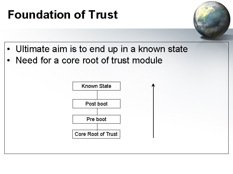 Foundation of Trust • Ultimate aim is to end up in a known state