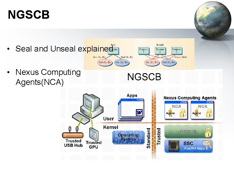 NGSCB • Seal and Unseal explained • Nexus Computing Agents(NCA) 