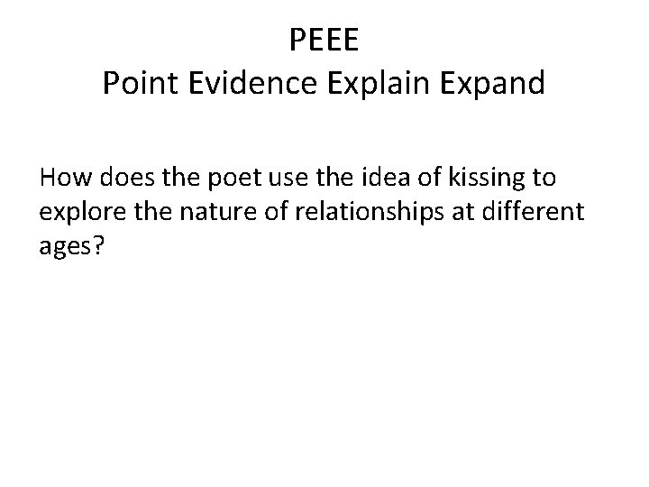 PEEE Point Evidence Explain Expand How does the poet use the idea of kissing