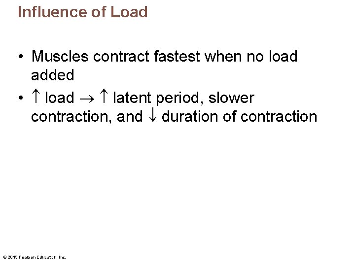 Influence of Load • Muscles contract fastest when no load added • load latent