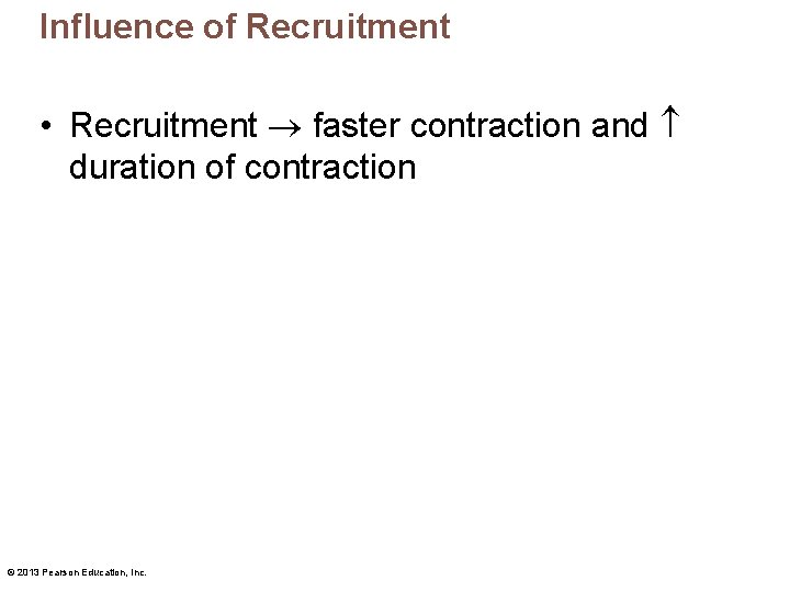 Influence of Recruitment • Recruitment faster contraction and duration of contraction © 2013 Pearson