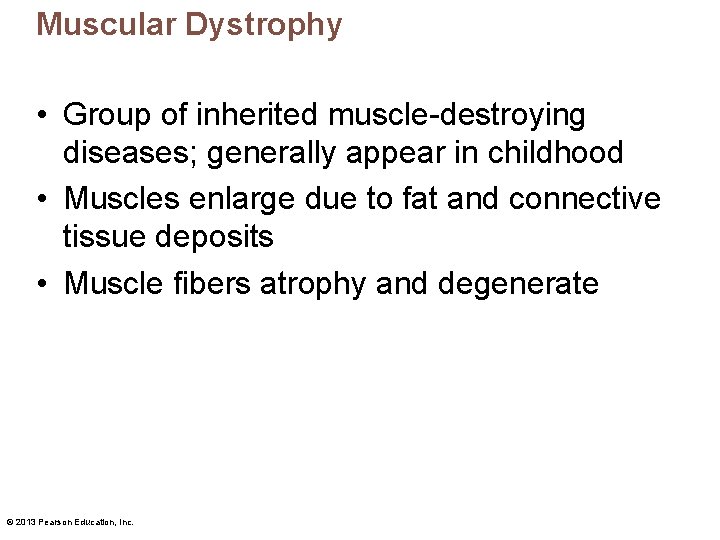 Muscular Dystrophy • Group of inherited muscle-destroying diseases; generally appear in childhood • Muscles