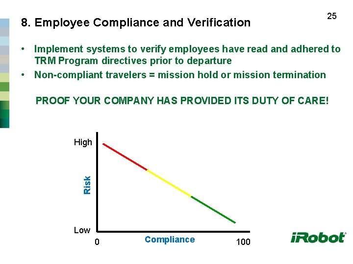 8. Employee Compliance and Verification 25 • Implement systems to verify employees have read