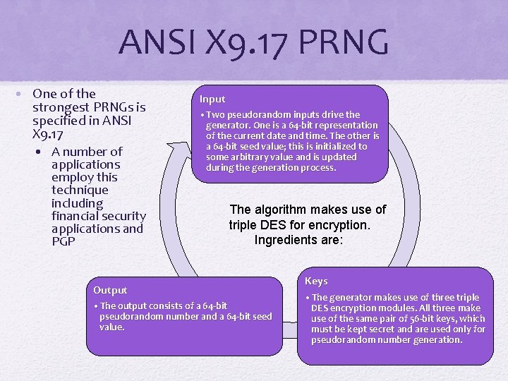 ANSI X 9. 17 PRNG • One of the strongest PRNGs is specified in