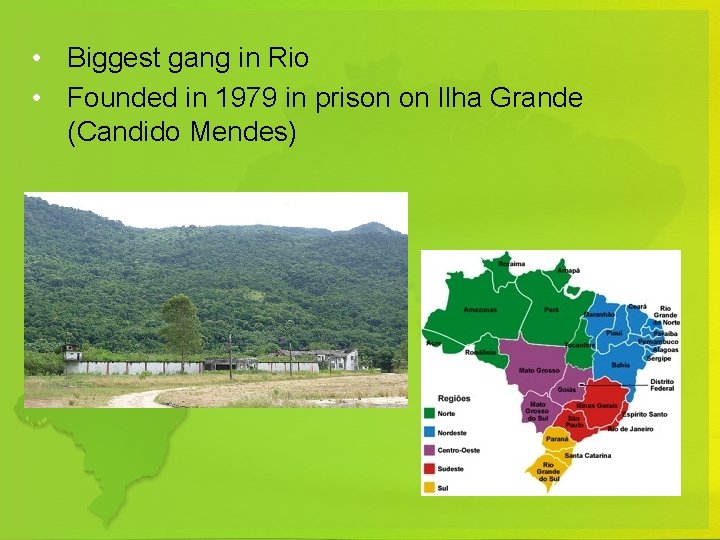  • Biggest gang in Rio • Founded in 1979 in prison on Ilha