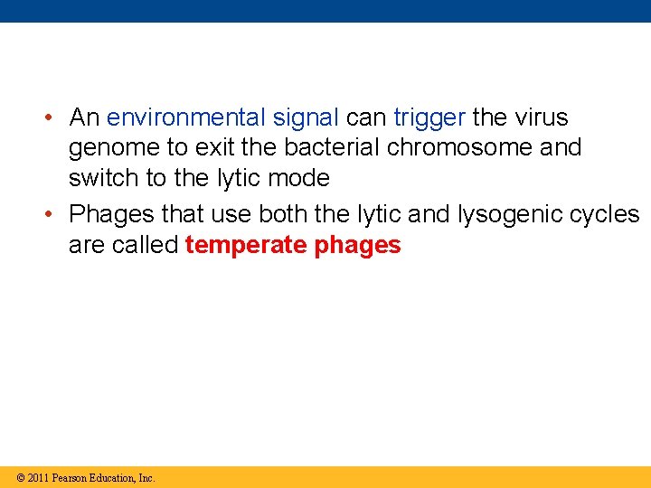  • An environmental signal can trigger the virus genome to exit the bacterial