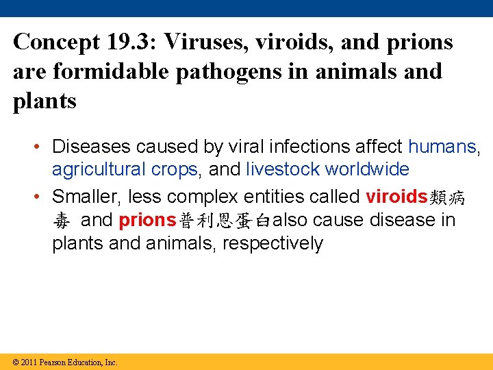 Concept 19. 3: Viruses, viroids, and prions are formidable pathogens in animals and plants