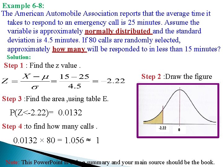 Example 6 -8: The American Automobile Association reports that the average time it takes